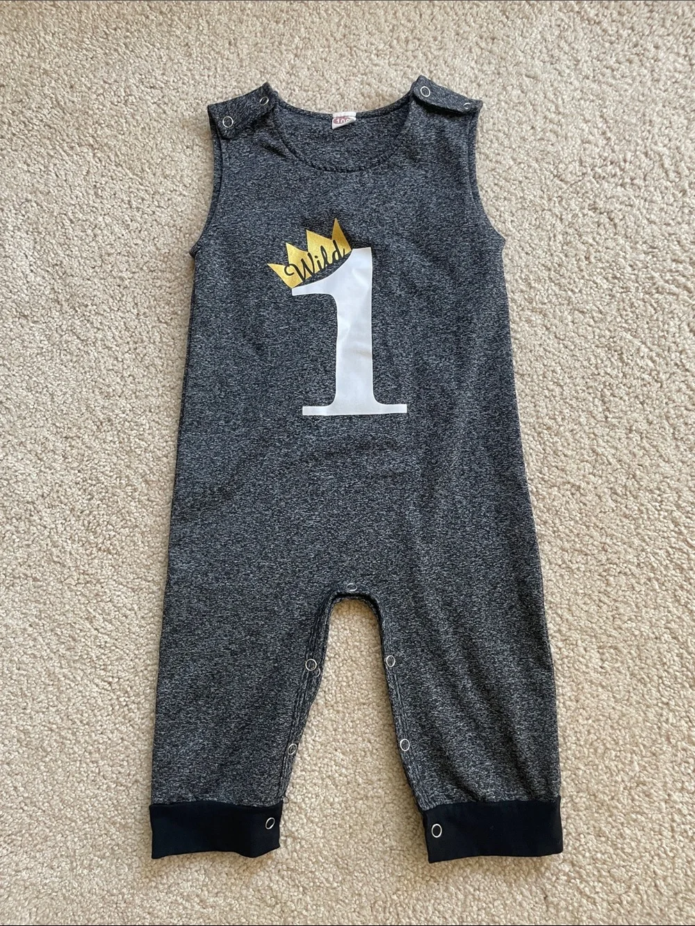 Charcoal Gray Number '1' Sleeveless Baby One-Piece Bodysuit